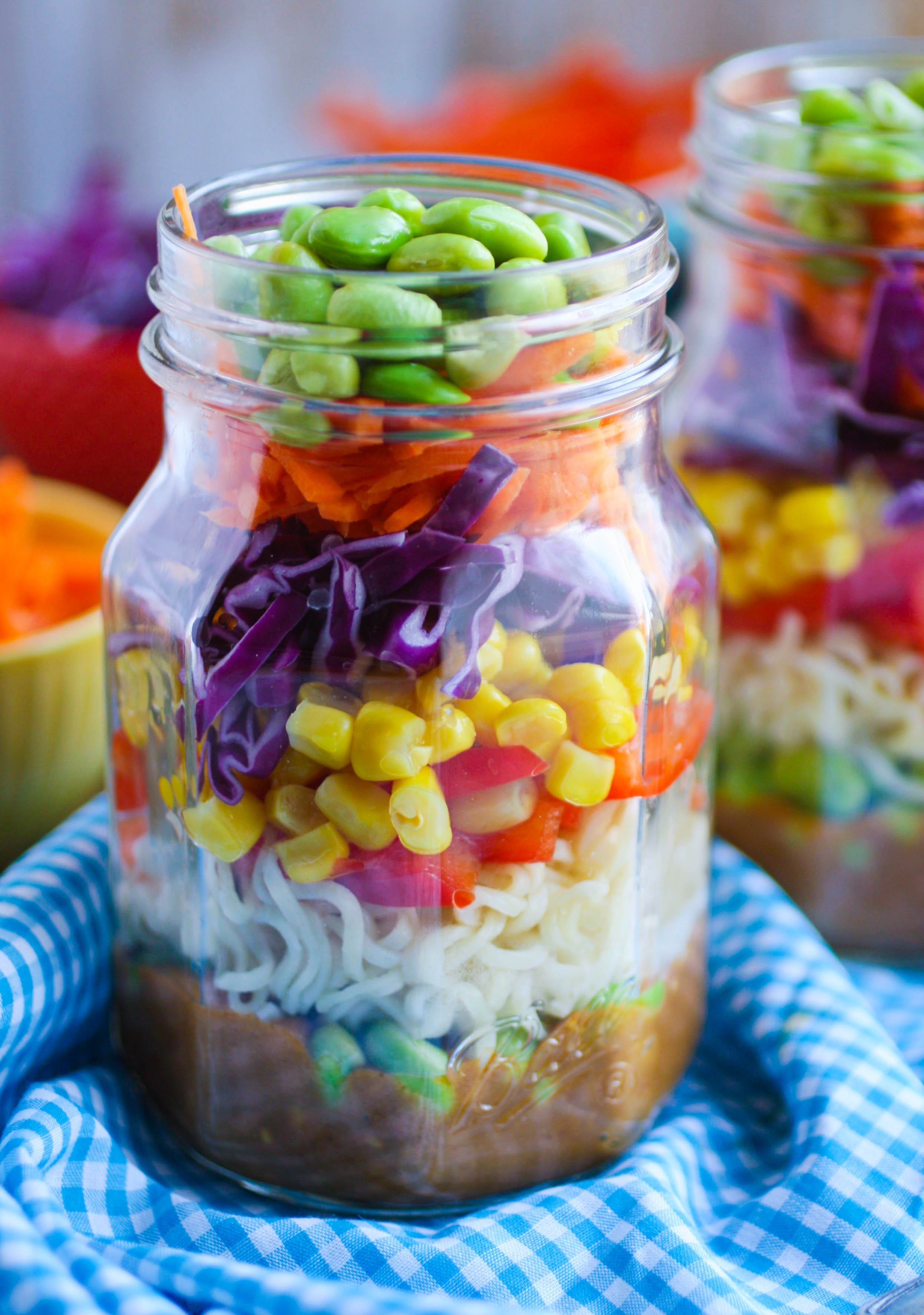Asian Noodle Salad in a Jar with Spicy Peanut Dressing