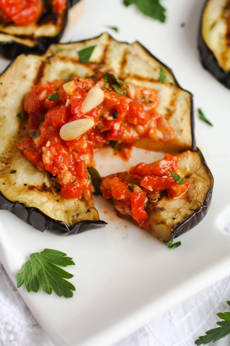 Grilled Eggplant with Roasted Red Pepper Tapenade