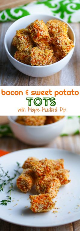 Bacon-Sweet Potato Tots with Maple Mustard Dip