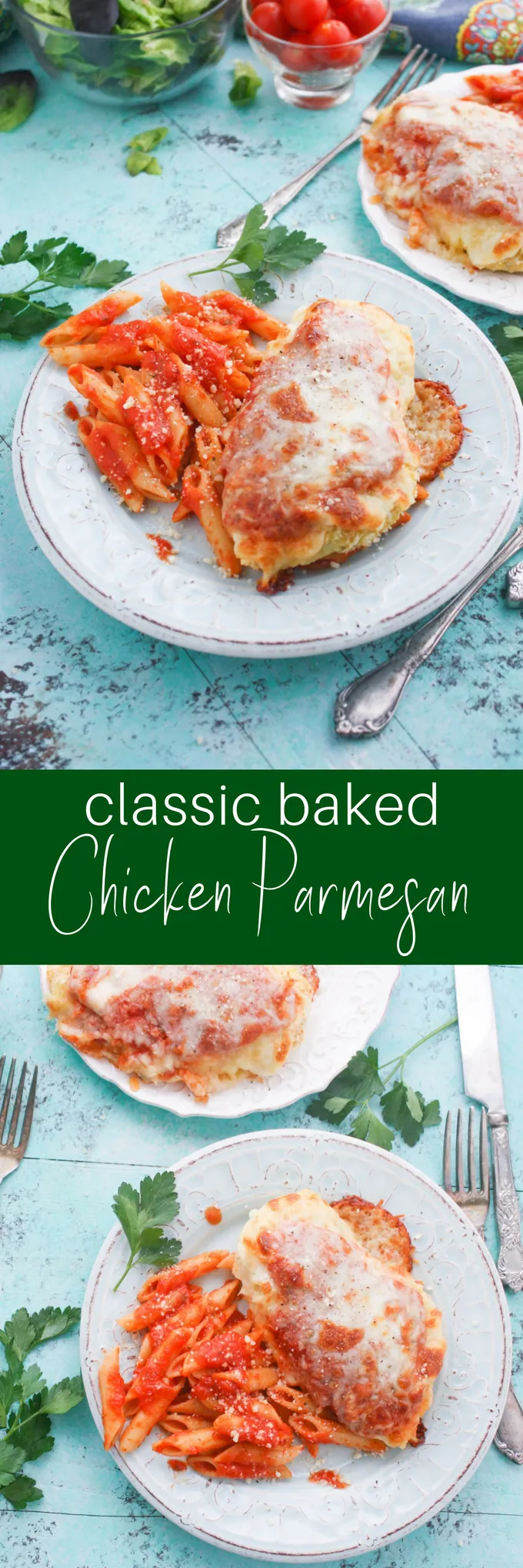 Classic Baked Chicken Parmesan is a restaurant favorite to make at home. Classic Baked Chicken Parmesan will become a favorite in your home!