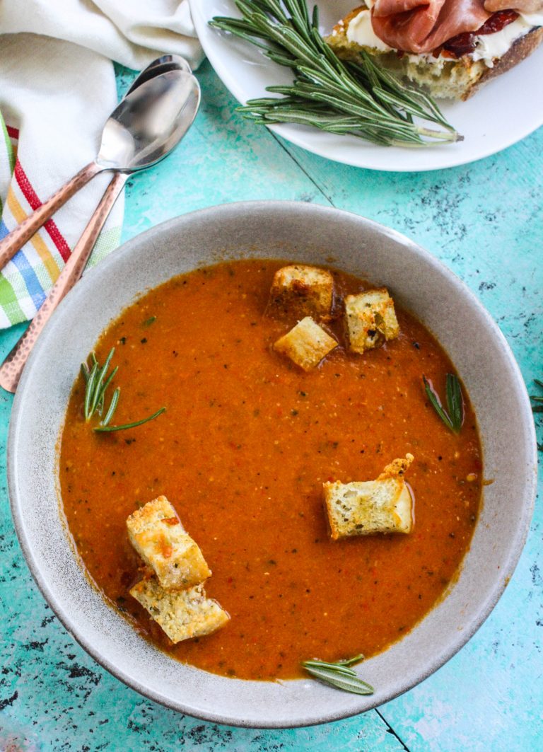 Roasted Tomato and Vegetable Soup with Gin Drizzle