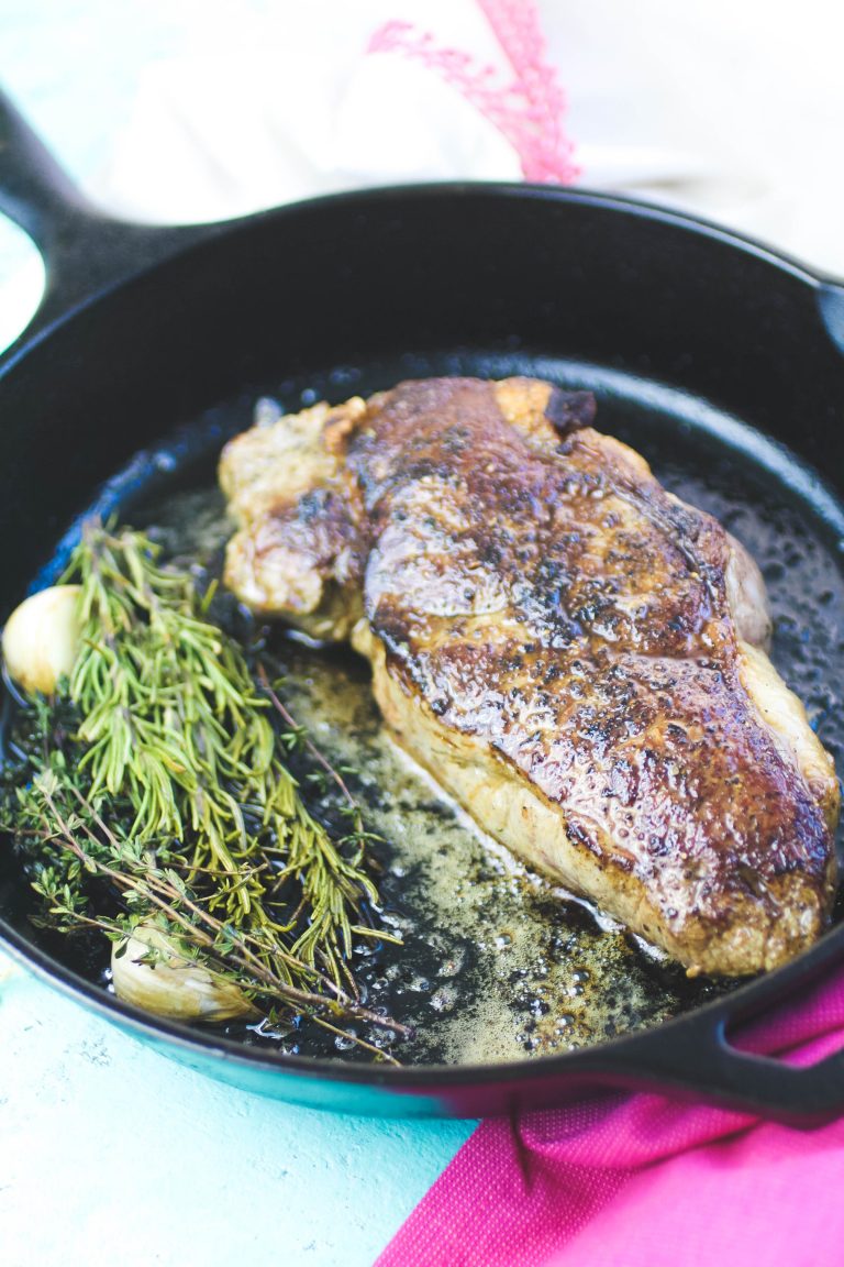Skillet-Cooked NY Strip Steak with Chimichurri Sauce