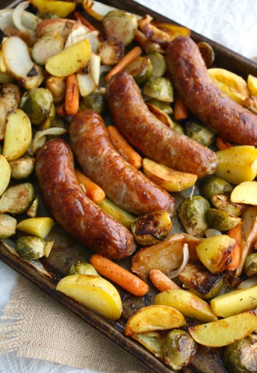 Oktoberfest Sheet Pan Brats with Roasted Vegetables